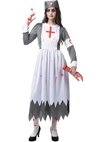 Déguisement Infirmière Zombie Sanglante Halloween – Jupe Tutu, Machette, Tablier – Costume Horrifique Femme