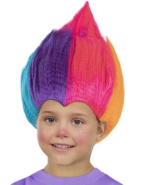 Peruk regnbågsfärgad Trolls för barn