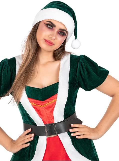 Costume De Lutin/elfe De Noël Pour Femme - Robe, Chapeau, Bas, Ceinture (4 Pièces)