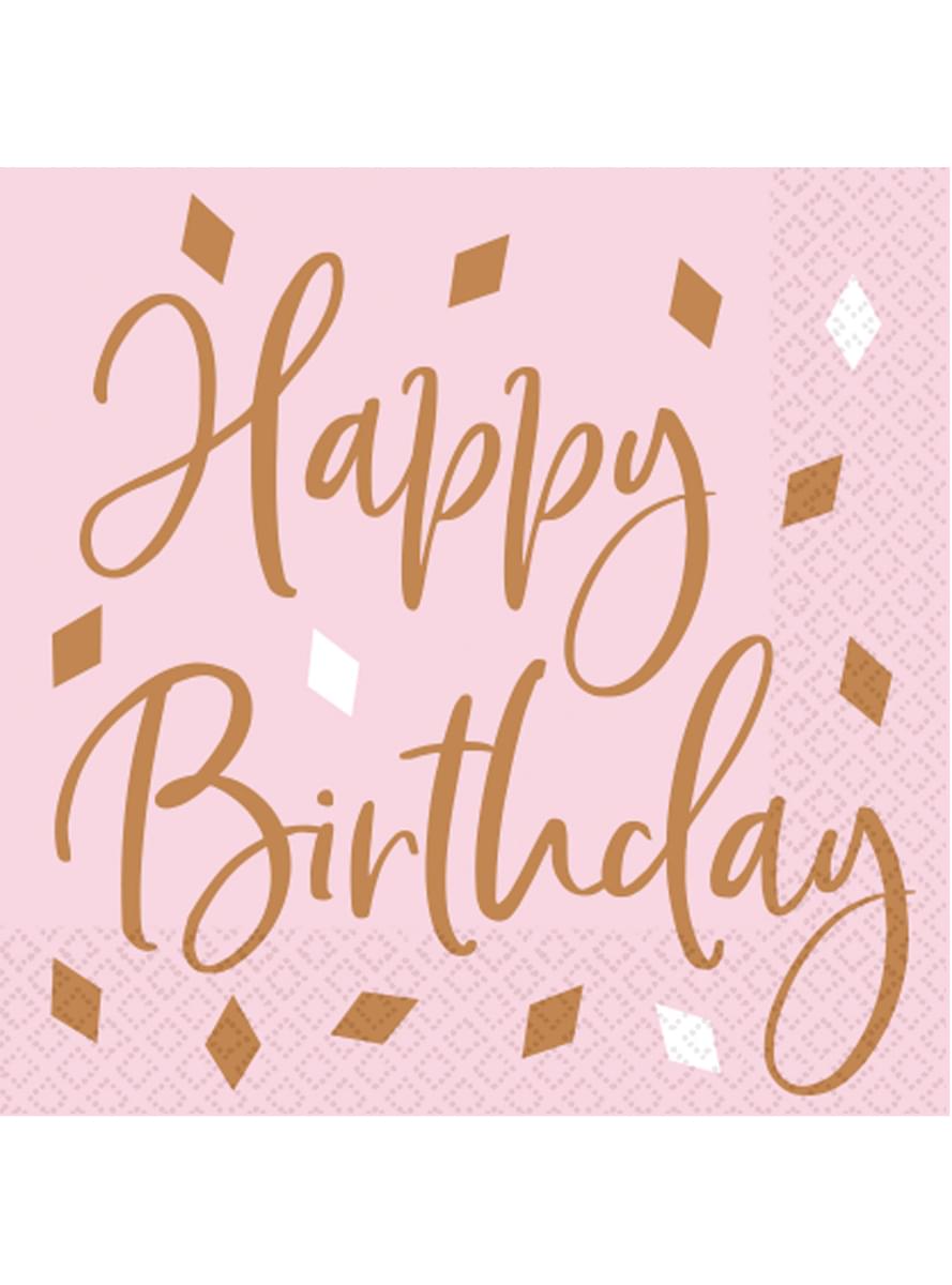 16 Rose Gold Happy Birthday Napkins (33x33 cm)