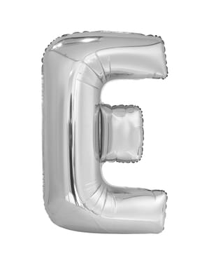 Zilveren letter E ballon (86cm)