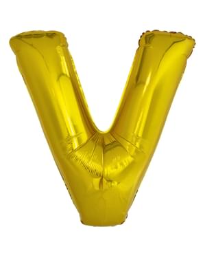 Guld bogstav V ballon (86 cm)