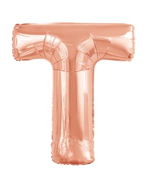 Balon roz auriu cu litera T (86 cm)