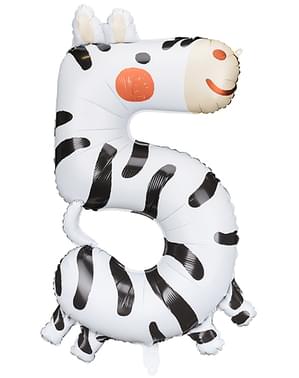 Fóliový balónek zebra číslo „5“