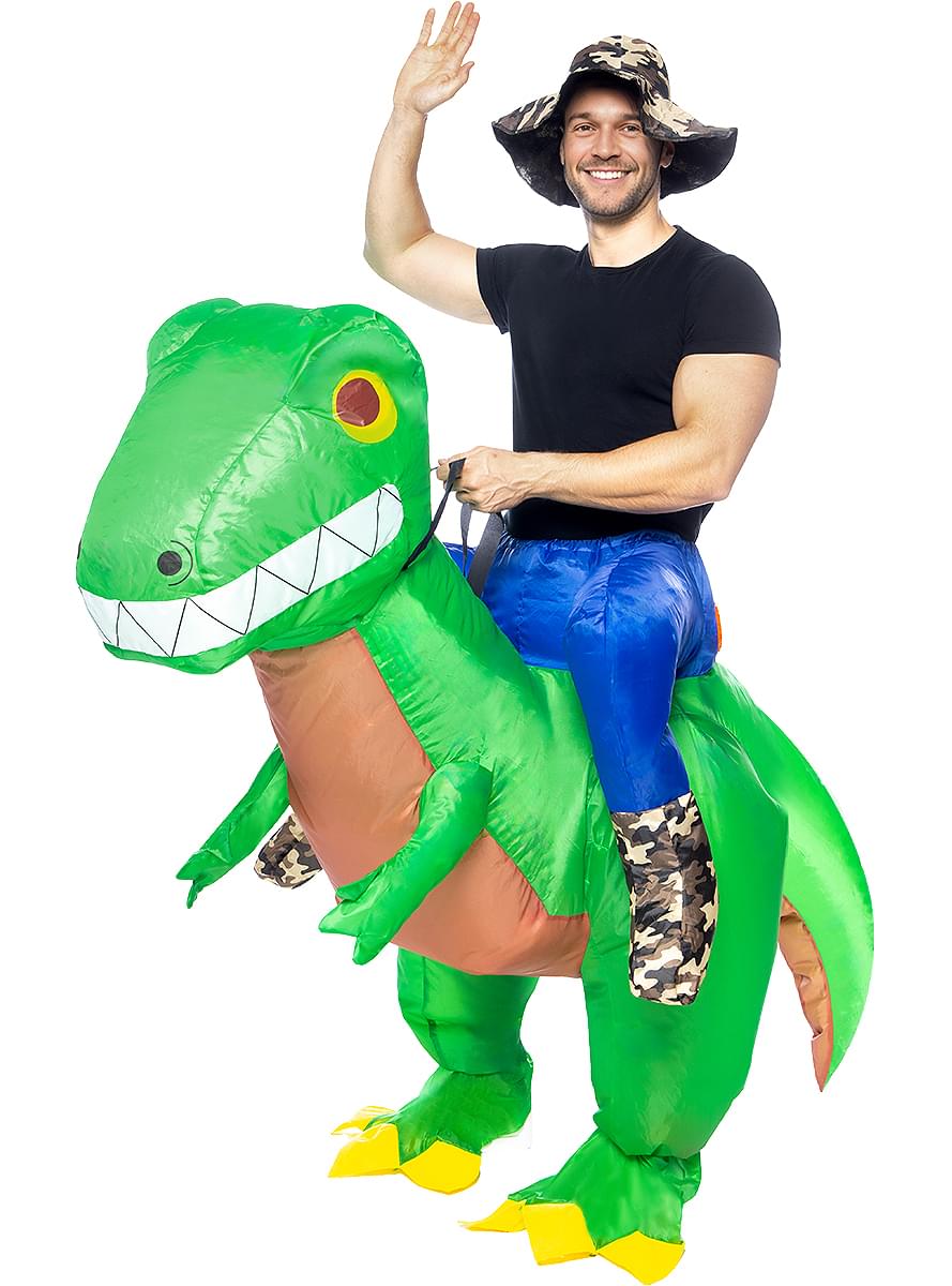Disfraz a hombros de dinosaurio explorador hinchable para adulto