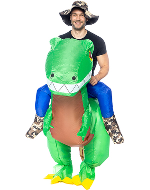 Fato aos ombros de dinossauro explorador insuflável para adulto