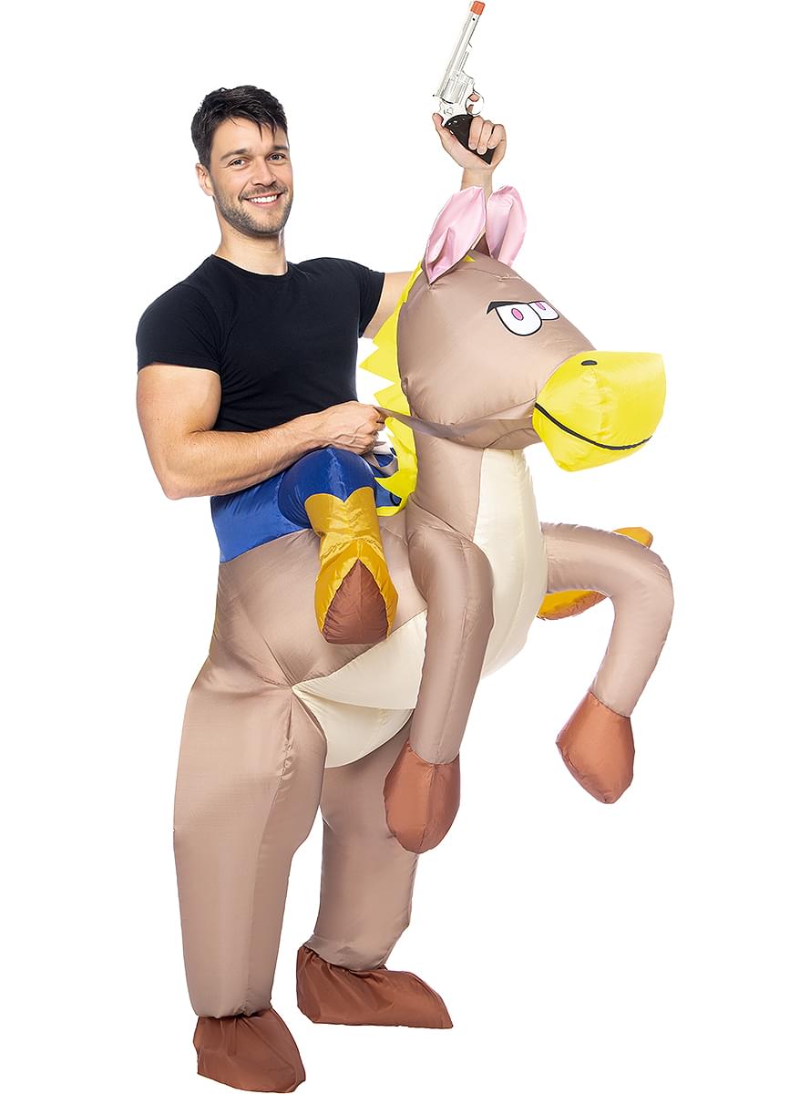 Piggyback Cowboy med oppustelig hestekostume til voksne