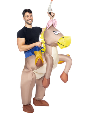 Costum gonflabil de cowboy cu cal pentru adulți