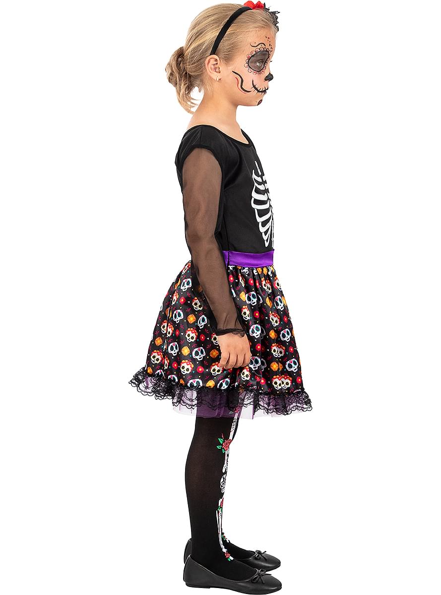 Fato de Catrina esqueleto Dia dos Mortos para menina