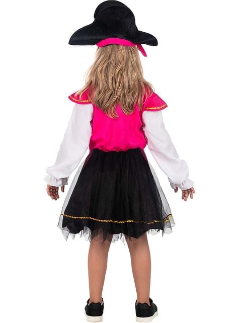 Costume Da Pirata Per Bambina Jadeo: Vestito Con Gonna A Righe E Bandana Rosa, Taglia M 7-9 Anni