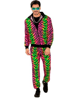 80's Animal Print Fluorescent Tracksuit Costume for Adults