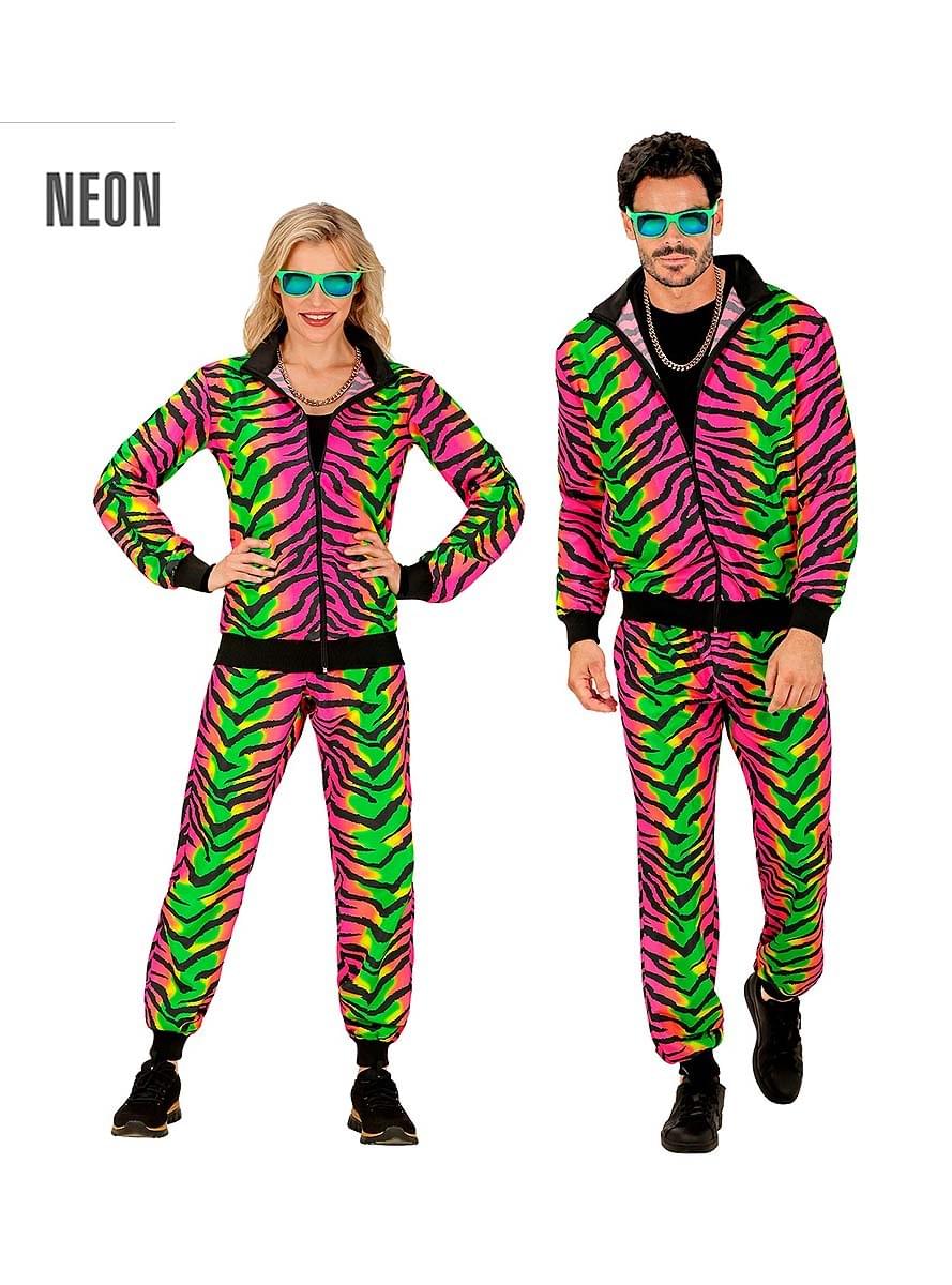 Disfraz de chándal años 80 animal print fluorescente para adulto