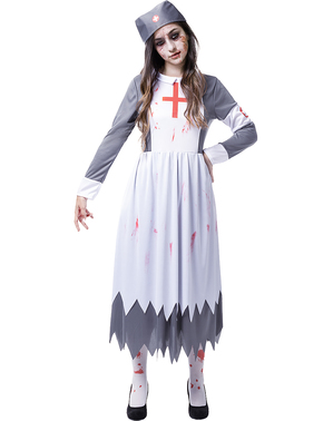 Maskeraddräkt sjuksköterska nunna zombie för henne stor storlek