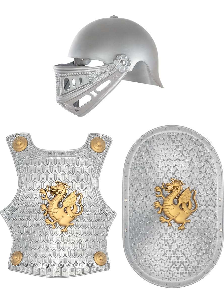 Casco, escudo e armadura medieval para meninos