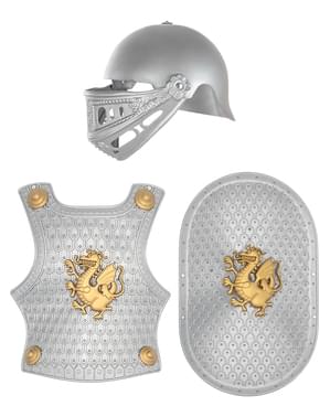 Casco, escudo e armadura medieval para meninos
