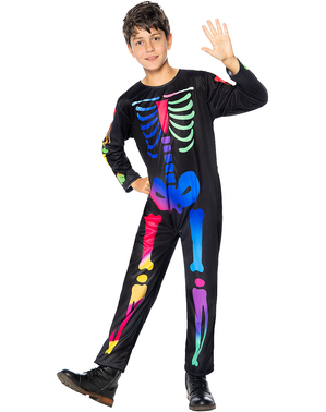 Farverigt skelet kostume til børn