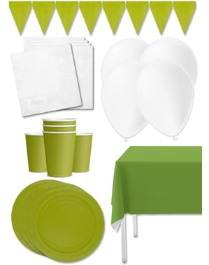 Premium lime green party decoration kit for 8 people - Solid colors