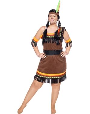 Deluxe indianer kostyme til dame plusstørrelse
