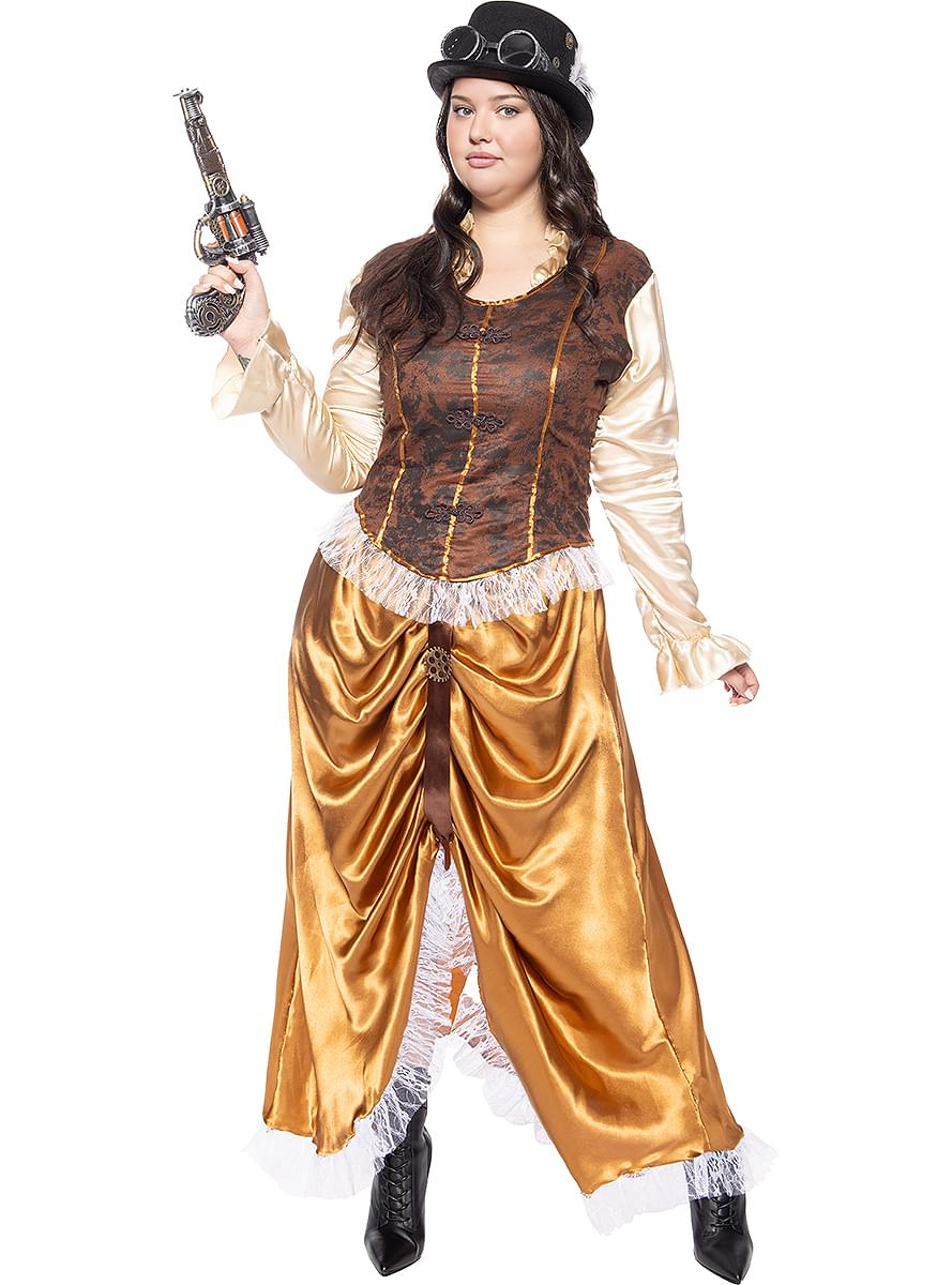 Fato de Steampunk comprido para mulher tamanho grande