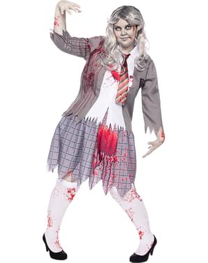 Zombie student kostyme til dame plus size