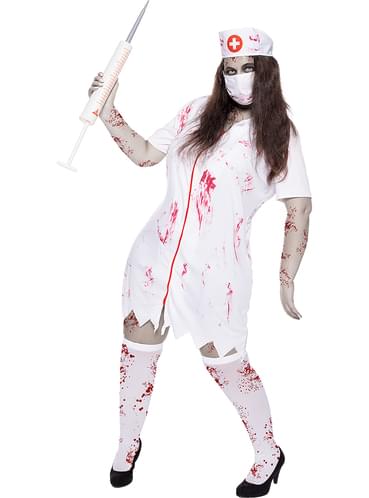 Costume Infirmière Zombie Halloween - Complet Avec Jupe, Bas, Gants Et Accessoires Sanguinolents - 12