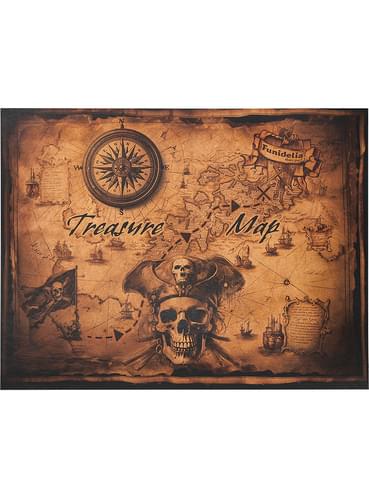 Coupon Tissu Enfant Thème PIRATES - Motif "cartes Au Trésor" - 95 Cm X 110 Cm - 100% Coton - Neuf