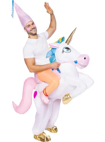 Opblaasbaar Kostuum Eenhoorn Wit Opblaas Pak Unicorn Roze Volwassenen