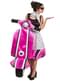 Disfraz de chica de los 50 en moto rosa