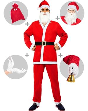 Weihnachtsmann Kostüm mit Accessoires für Herren in großer Größe