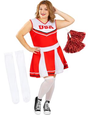 Kostium cheerleaderki duży rozmiar z pomponem i skarpetkami