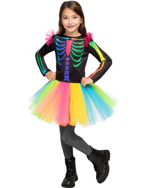 Farverigt skelet kostume til piger