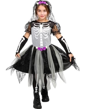 Disfraz de novia esqueleto para niña