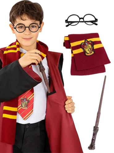 Harry Potter Kostüm-Zubehör Set Für Herren – Brille, Zauberstab & Gryffindor-Schal In Braun