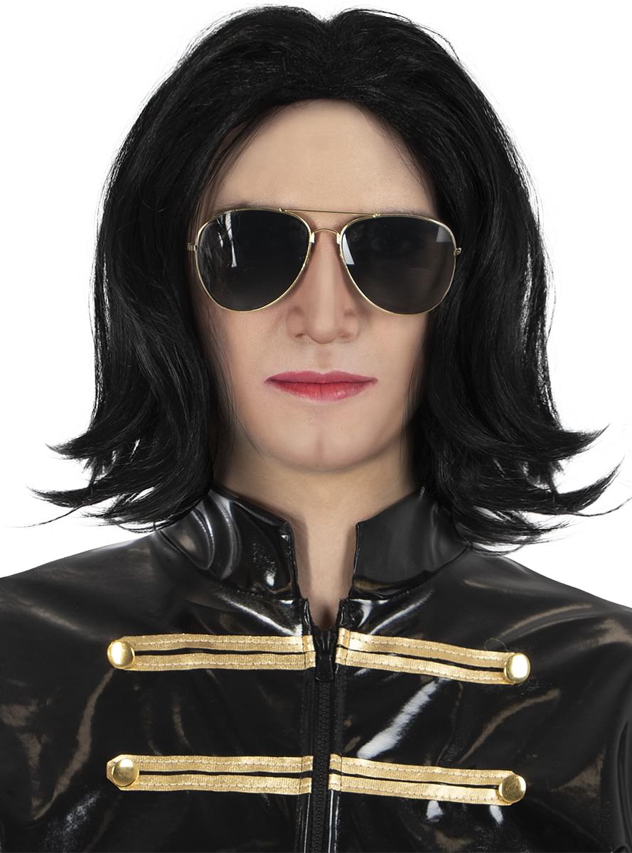 Peruka z prostymi włosami i okulary Michael Jackson