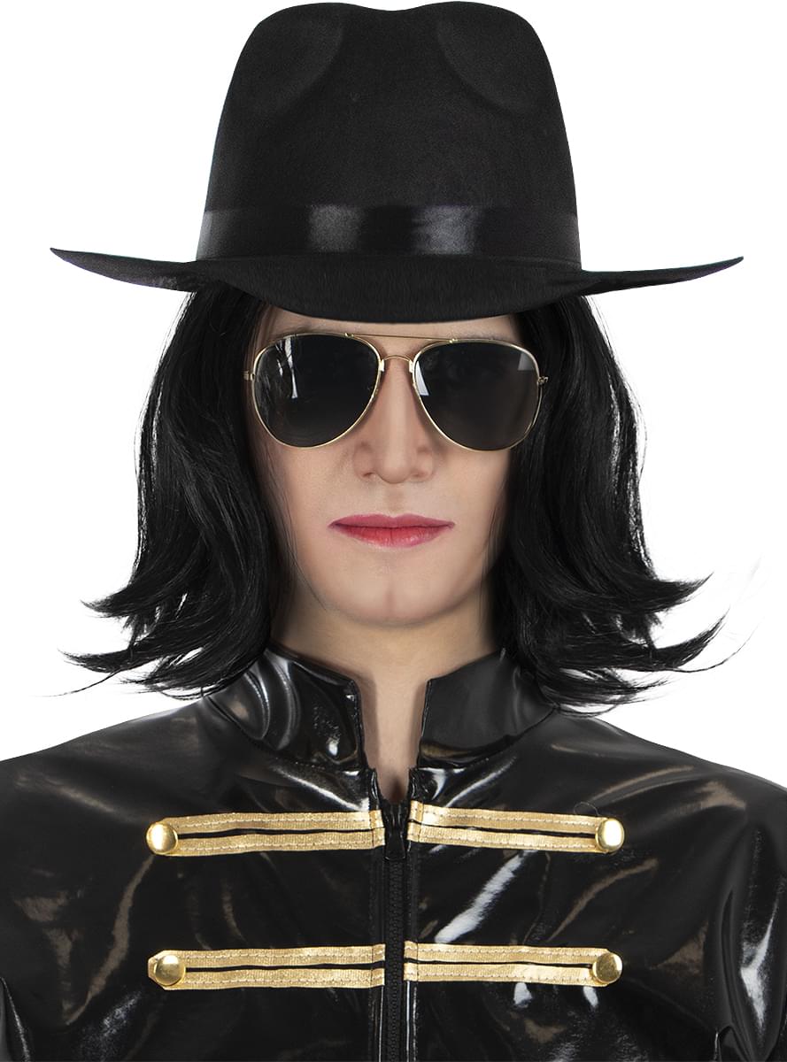 Slät peruk och glasögon Michael Jackson