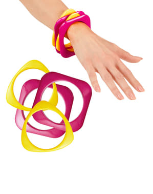 Conjunto de 4 pulseiras disco cor-de-rosa e amarelas para mulher