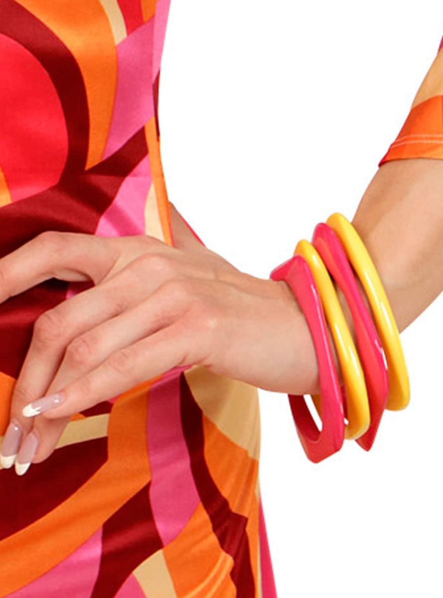 Conjunto de 4 pulseiras disco cor-de-rosa e amarelas para mulher