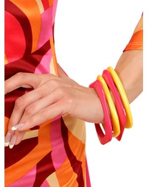 Set de 4 pulseras disco rosas y amarillas para mujer