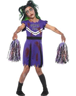 Maskeraddräkt Cheerleader zombie lila för barn
