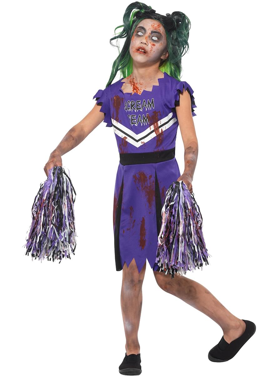 Fato de animadora zombie roxo para menina