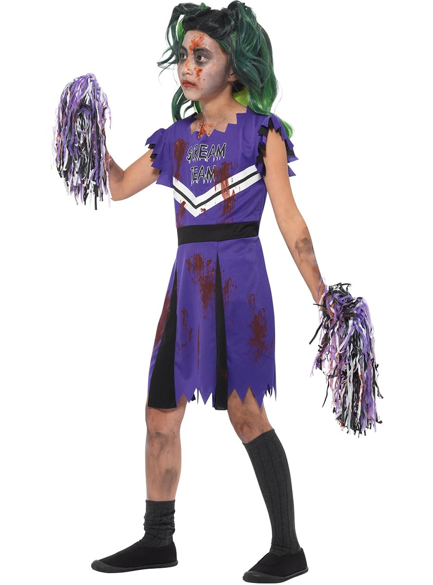 Disfraz de animadora zombie morado para niña