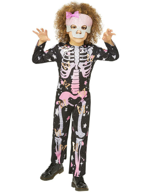 Fato de esqueleto com purpurina para menina