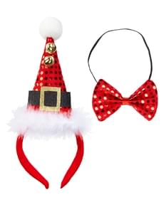 Conjunto de mini chapéu e laço Pai Natal para adulto