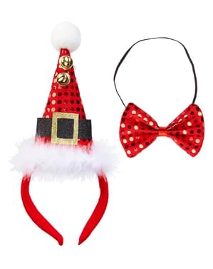 Weihnachtsmann Mini Hut und Fliegen Set für Damen