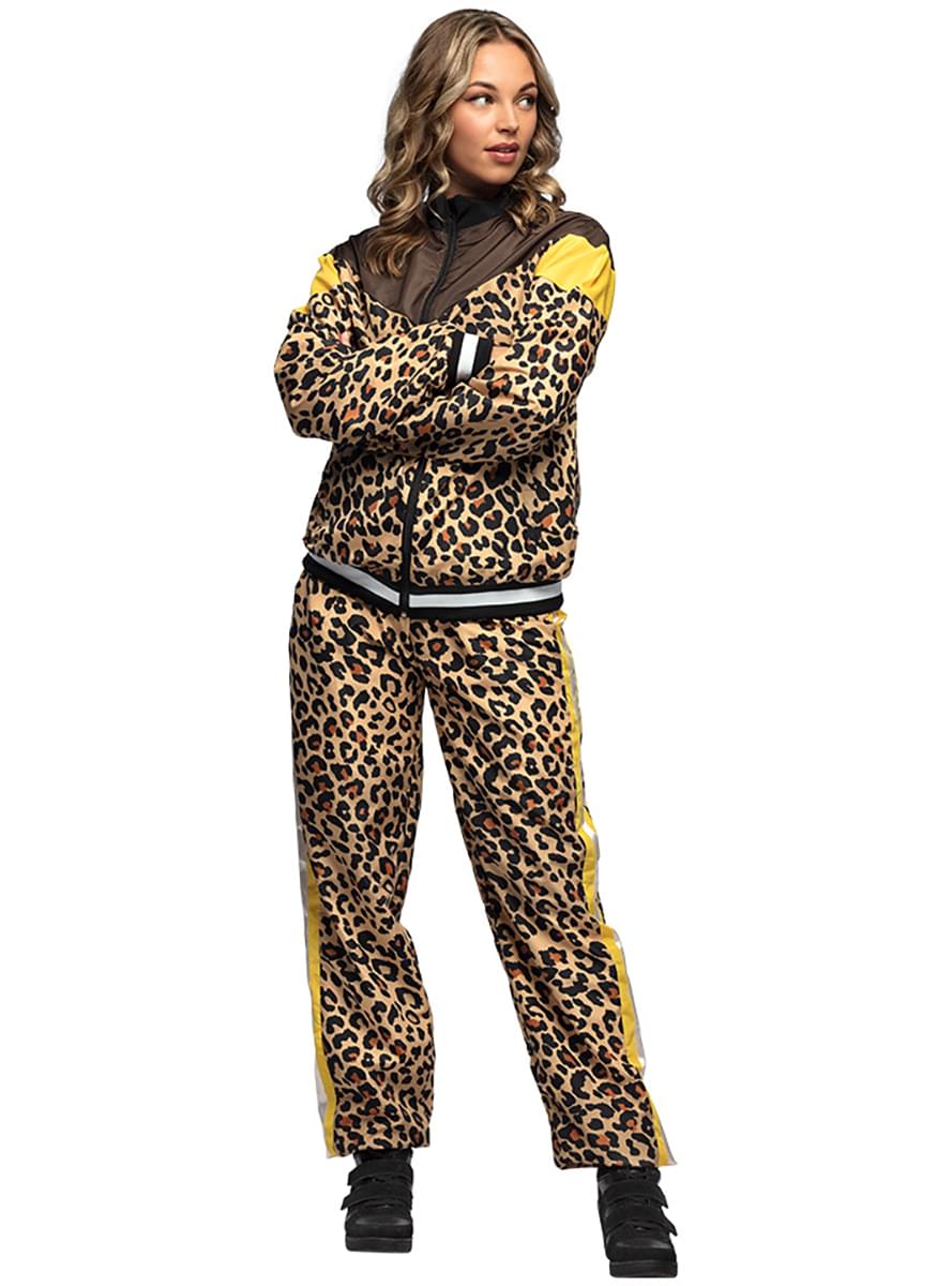 Tekaški kostum z leopard potiskom v stilu 80ih za odrasle 
