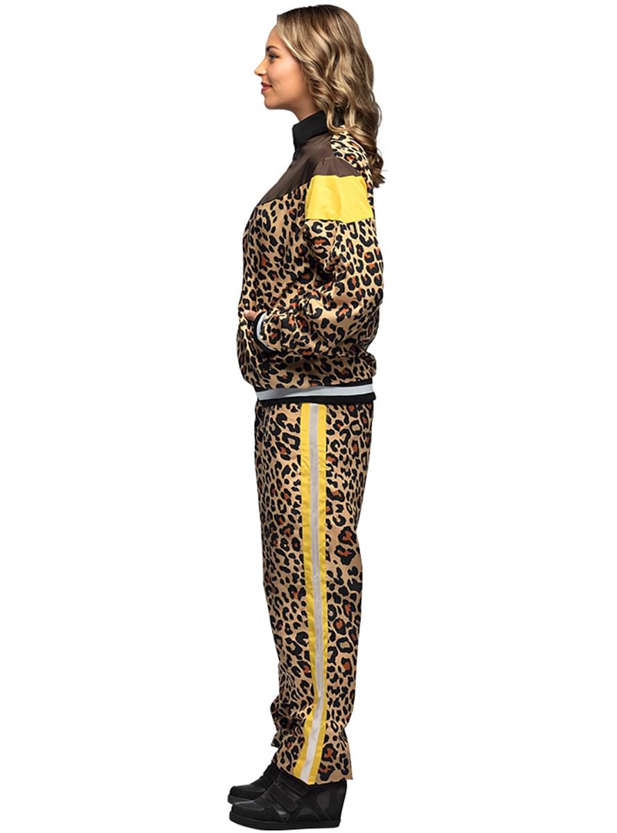 Tekaški kostum z leopard potiskom v stilu 80ih za odrasle 