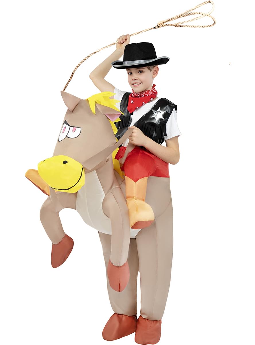 Kostum Piggyback Cowboy z napihljivim konjem za otroke
