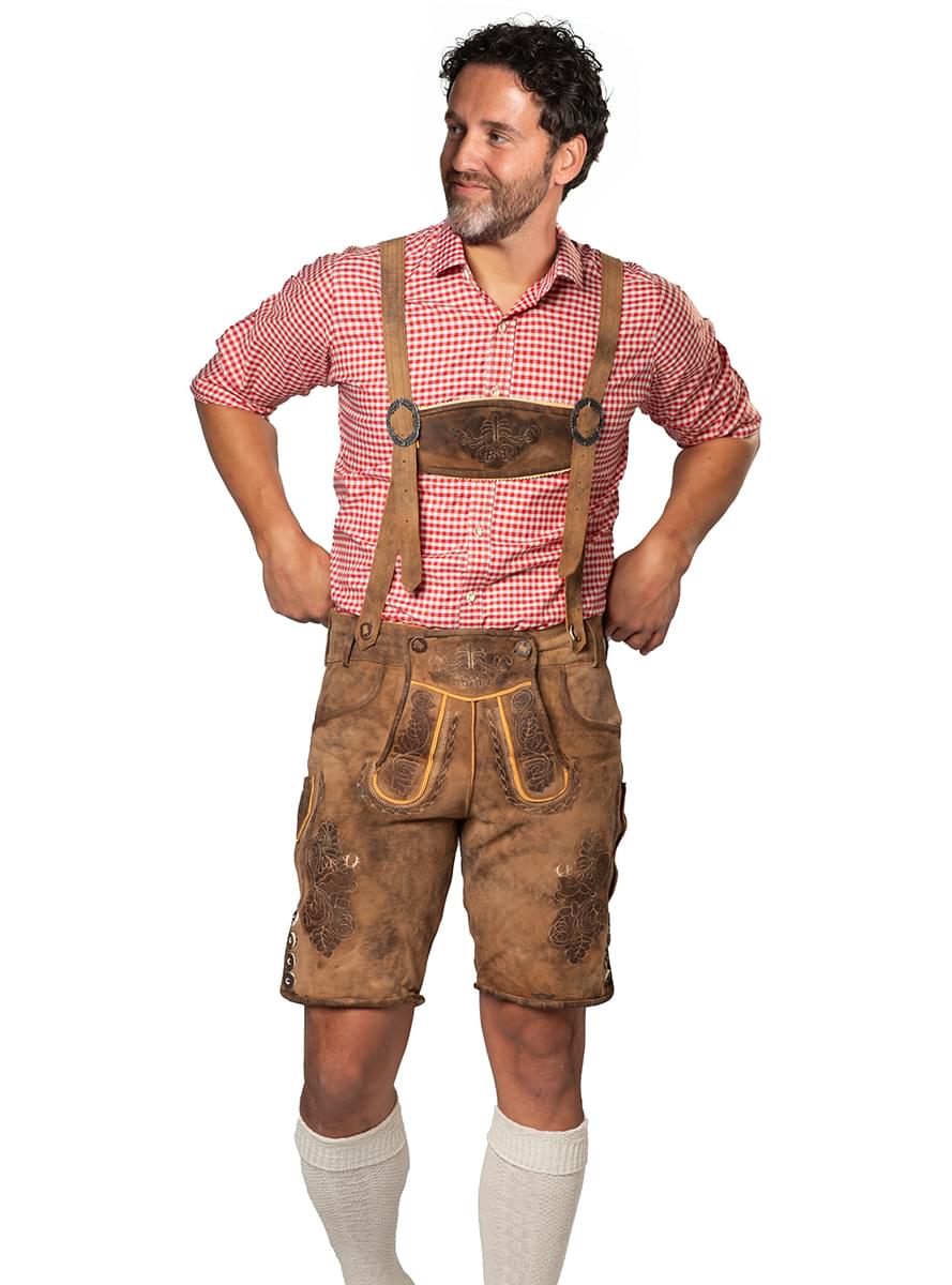 Premium korte bruine lederhosen voor mannen