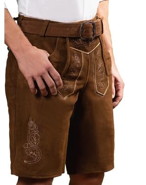 Pantaloni corti in pelle marrone scuro per uomo