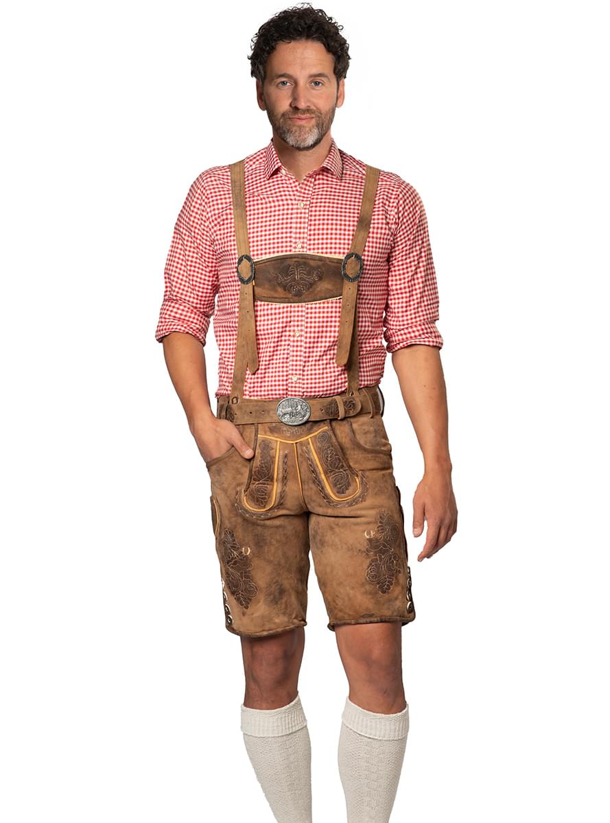 Premium korte bruine lederhosen voor mannen